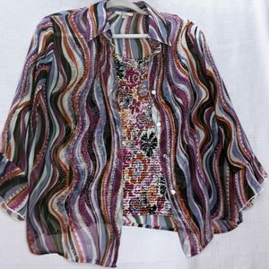 Nicola multicolored sheer button down shirt with matching tank size M
